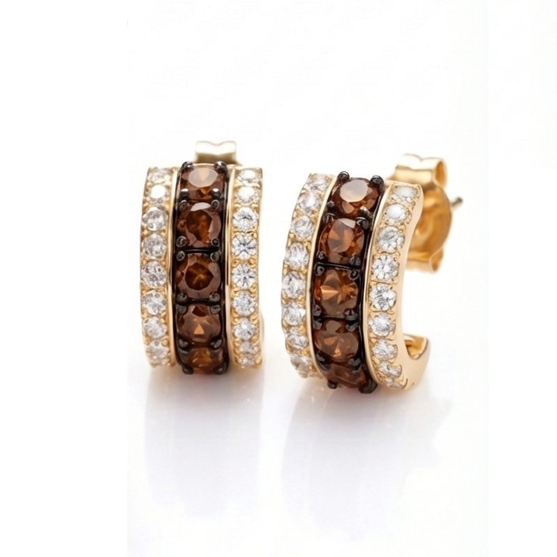 Sotiya Three-Row Round Cut Coffee Stud Earrings Sterling Silver-Sotiya