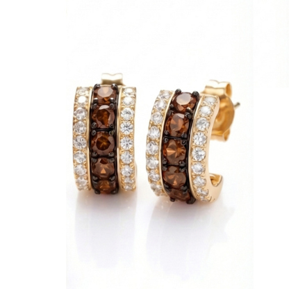 Sotiya Three-Row Round Cut Coffee Stud Earrings Sterling Silver-Sotiya