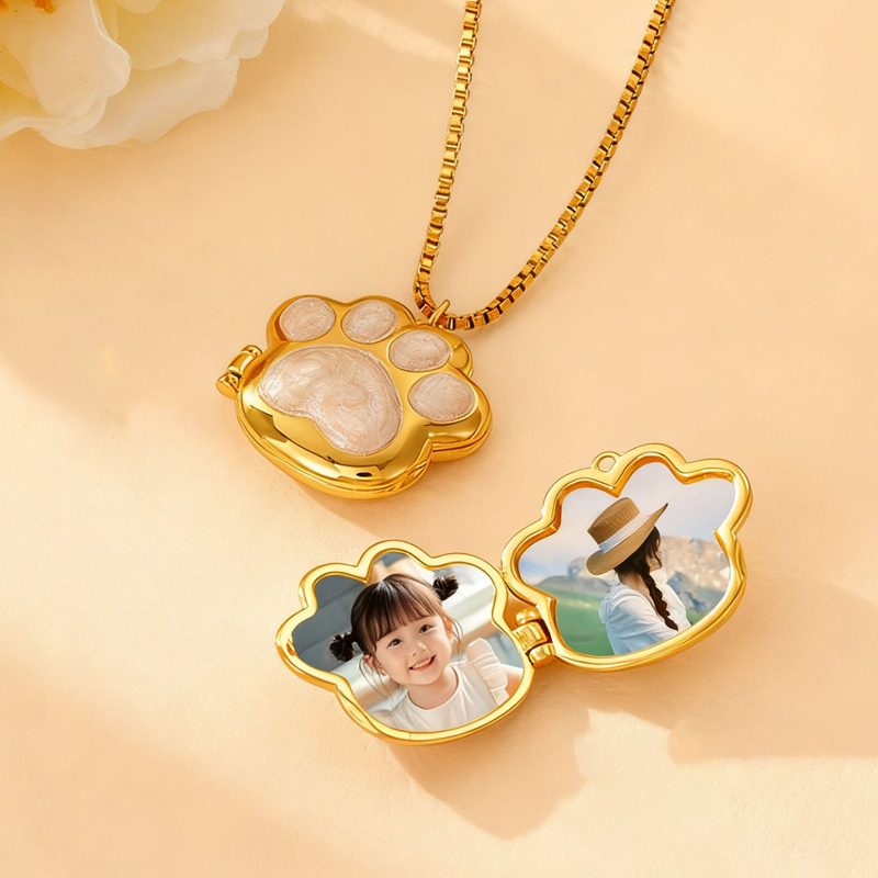 Sotiya Pet Cat Dog Puppy Paw Personalized Photo Locket Necklace-Sotiya