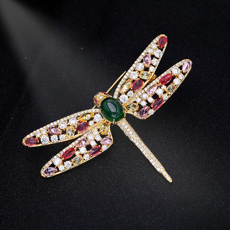 Sotiya Multi Colored Dragonfly Jadeite Brooch-Sotiya
