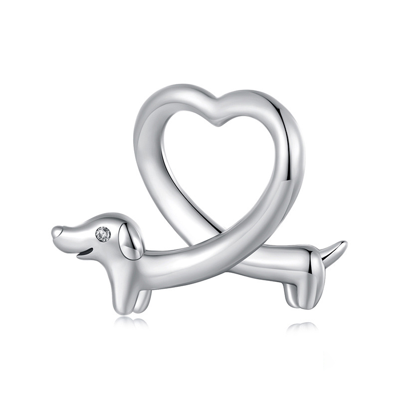 Sotiya Cute Dachshund Dog Twist Heart Pendant Charm Sterling Silver-Sotiya