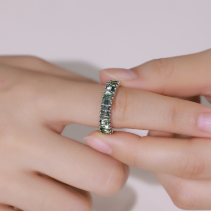 Sotiya Emerald Cut Green Moss Agate Women's Wedding Ring Sterling Silver-Sotiya
