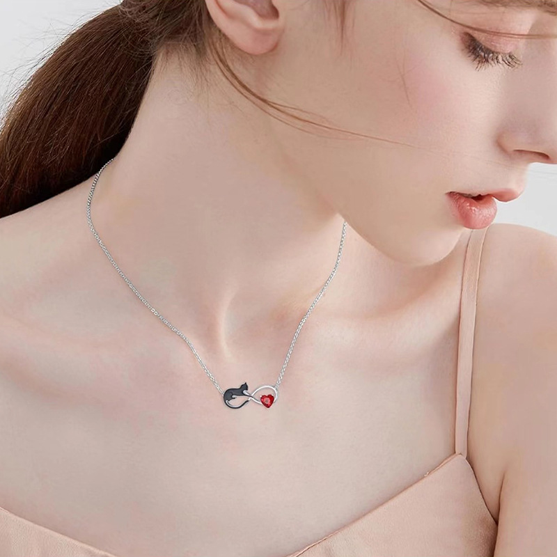 Sotiya Infinity Black Cat Heart Cut Garnet Necklace Sterling Silver-Sotiya