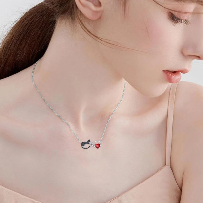 Sotiya Infinity Black Cat Heart Cut Garnet Necklace Sterling Silver-Sotiya
