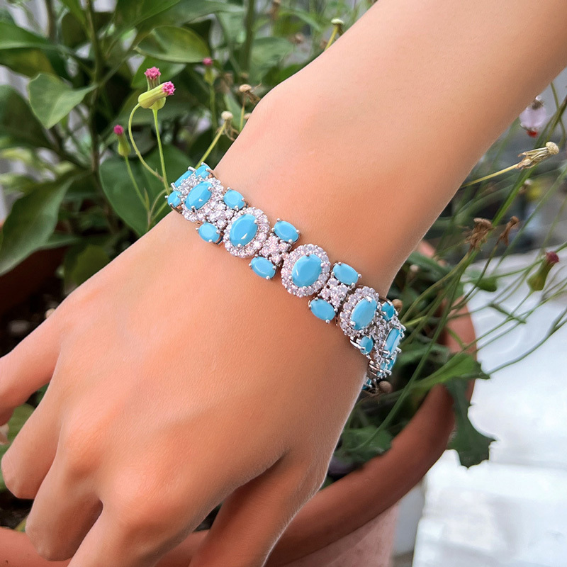 Sotiya Halo Oval Turquoise Tennis Bracelet-Sotiya
