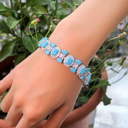 Sotiya Halo Oval Turquoise Tennis Bracelet-Sotiya