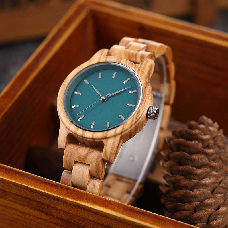 Sotiya Blue/ Green Dial Quartz Coffee Wooden Watch-Sotiya