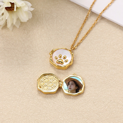 Sotiya Pet Cat Dog Puppy Paw Shell Personalized Photo Locket Necklace-Sotiya