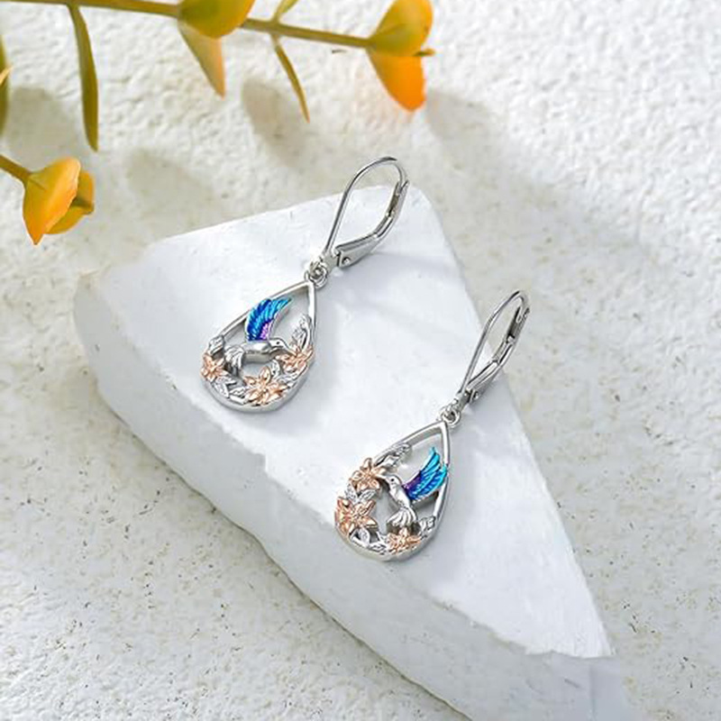 Sotiya Enamel Hummingbird Drop Earrings Sterling Silver-Sotiya
