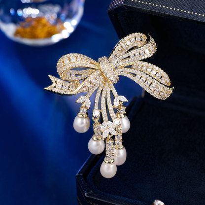 Sotiya Bow Knot Freshwater Pearl Brooch-Sotiya