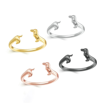 Sotiya Cute Dachshund Dog Open Ring Sterling Silver-Sotiya
