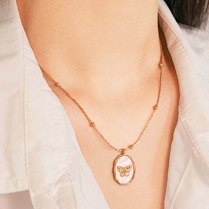 Sotiya Butterfly Shell Personalized Photo Locket Necklace-Sotiya