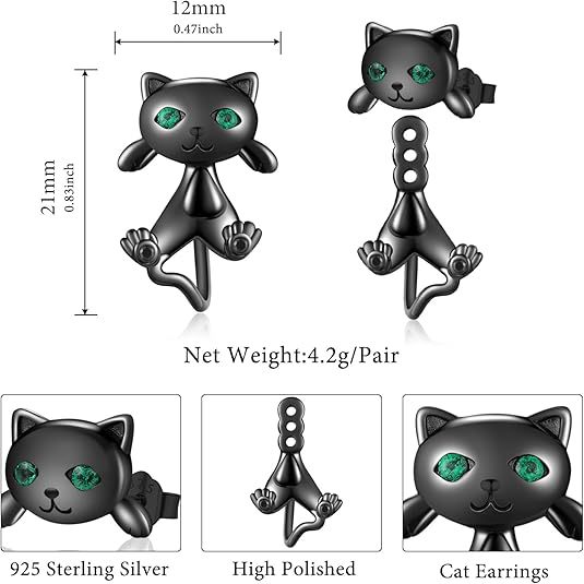Sotiya Animal Black Cat Split Two-Piece Earrings Sterling Silver-Sotiya