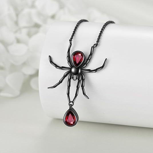 Sotiya Pear Cut Gothic Black Spider Necklace Sterling Silver-Sotiya