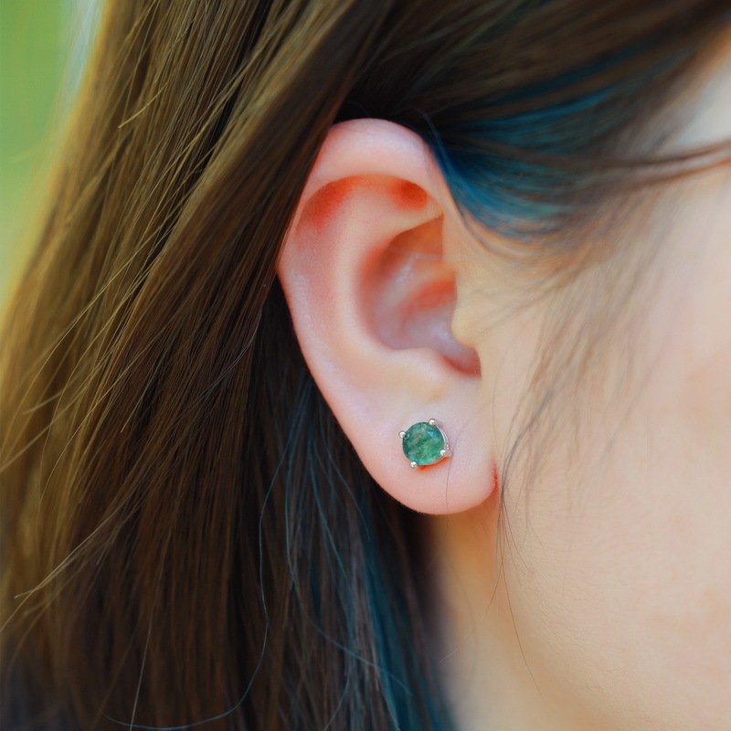 Sotiya Round Cut Green Moss Agate Stud Earrings Sterling Silver-Sotiya