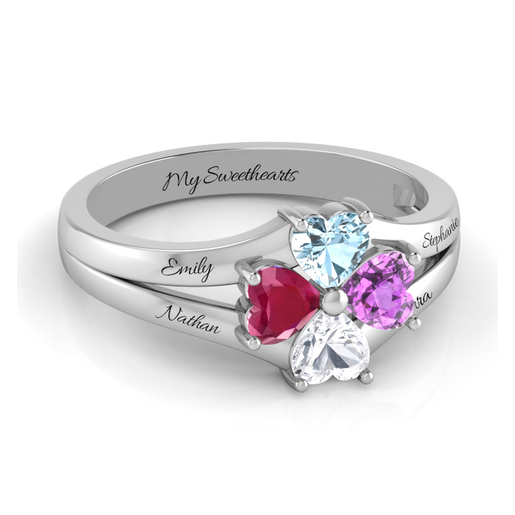 Sotiya Heart-Shaped Four-Leaf Clover Design Customized 12 Birthstone Engagement Ring Sterling Silver-Sotiya