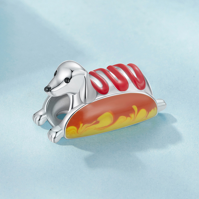 Sotiya Cute Dachshund Hot Dog Twist Enamel Charm Sterling Silver-Sotiya