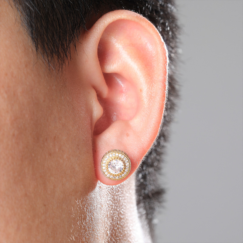 Sotiya Halo Round Cut Men's Stud Earrings-Sotiya