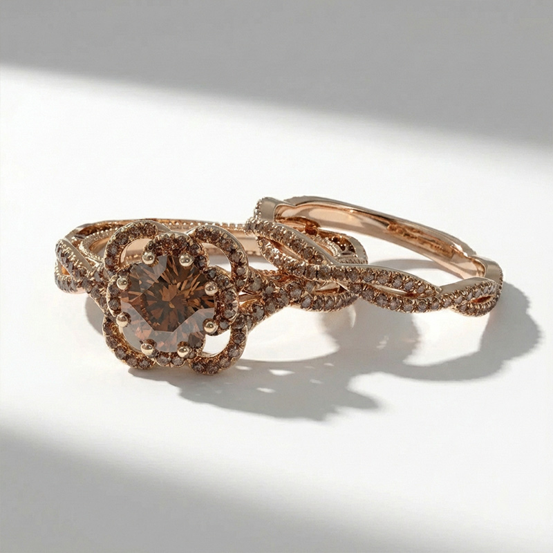 Sotiya Four Leaf Clover Round Cut Coffee Milgrain Twist Shank Engagement Ring Sterling Silver