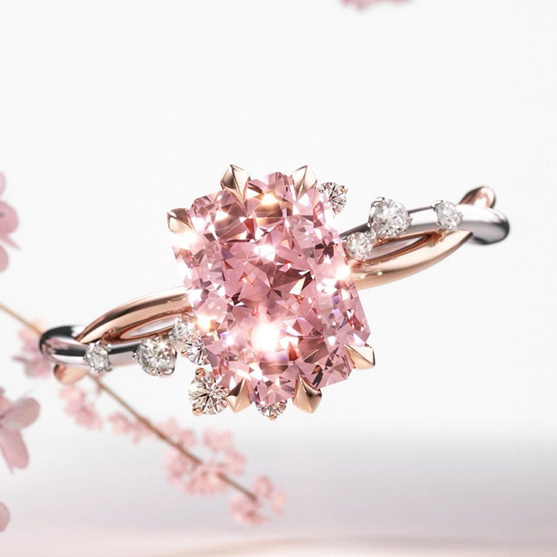 Sotiya Two Tone Twist Radiant Cut Engagement Ring Sterling Silver-Sotiya