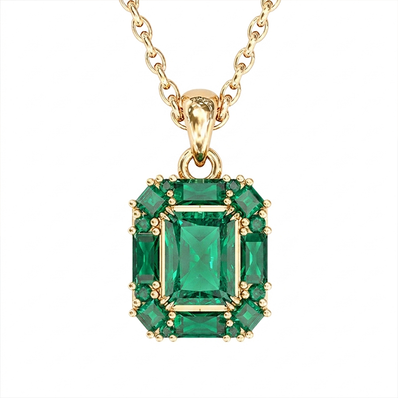 Sotiya Halo Radiant Cut Emerald Green Necklace Sterling Silver