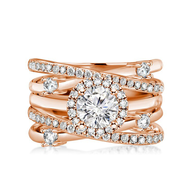 Sotiya Halo Round Cut Coffee Twist Enhancer Wedding Bridal Ring Set Sterling Silver-Sotiya