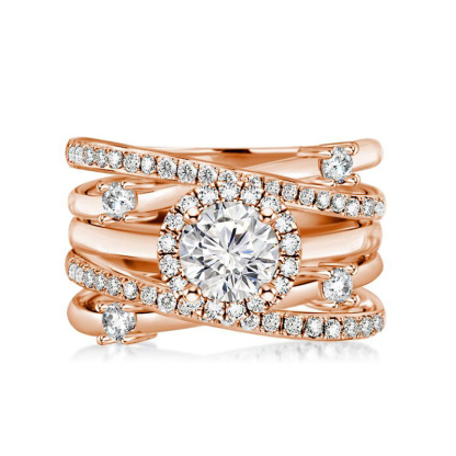 Sotiya Halo Round Cut Coffee Twist Enhancer Wedding Bridal Ring Set Sterling Silver-Sotiya