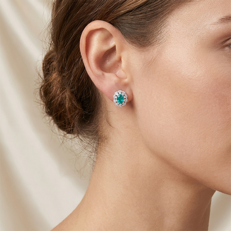 Sotiya Halo Oval Cut Lab Grown Paraiba Stud Earrings Sterling Silver