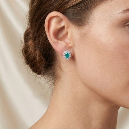 Sotiya Halo Oval Cut Lab Grown Paraiba Stud Earrings Sterling Silver