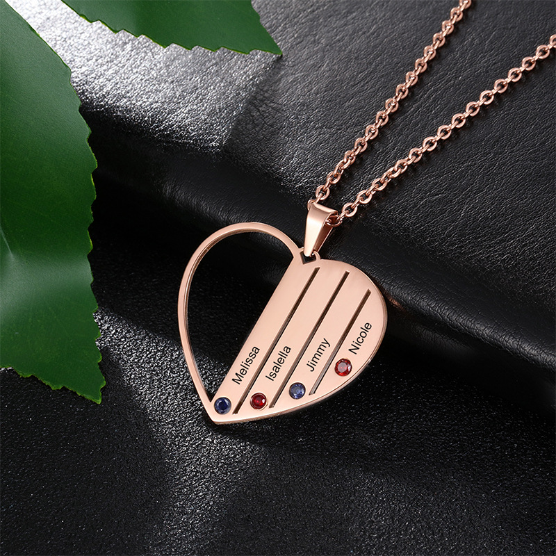 Sotiya Personalized Heart Shaped Family Birthstone Necklace Sterling Silver-Sotiya