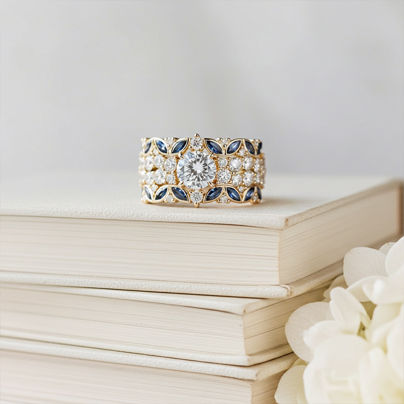 Sotiya Round Cut Leaf Engagement Ring Sterling Silver-Sotiya