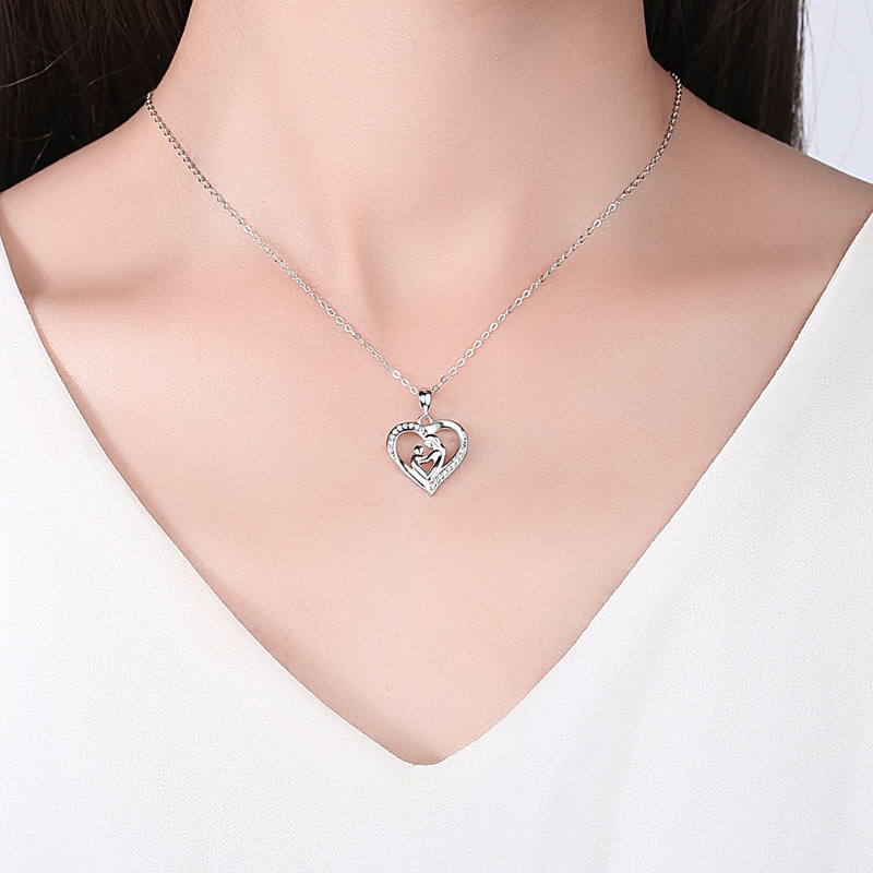 Sotiya Mom and Baby Heart Pendant Necklace Sterling Silver-Sotiya