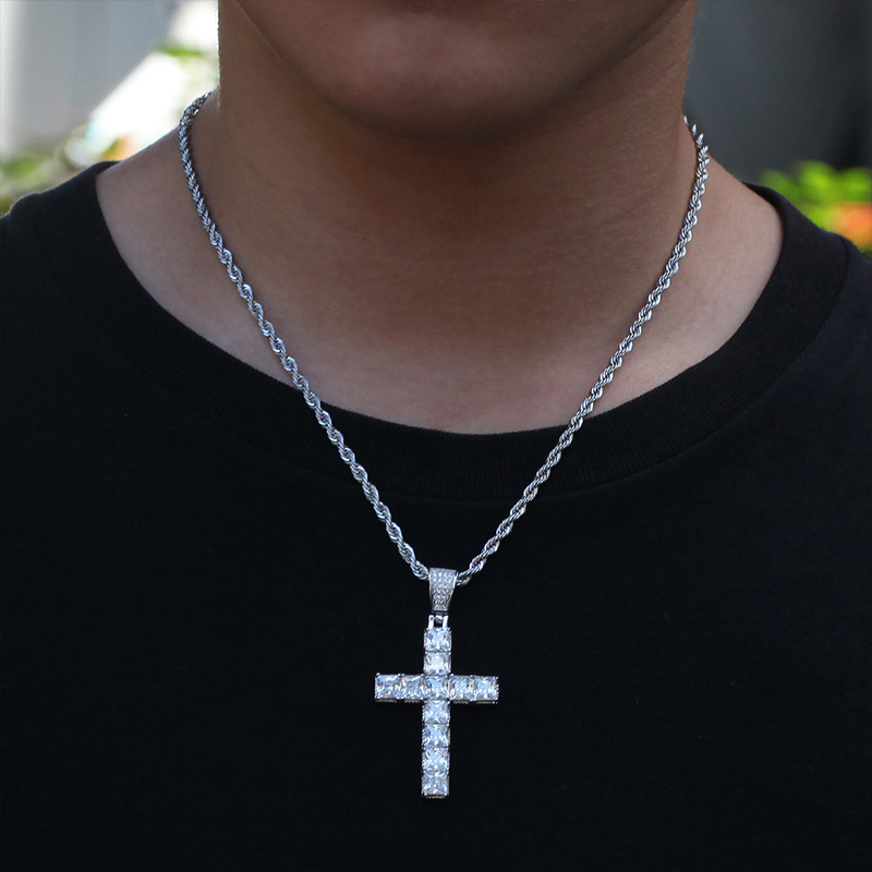 Sotiya Radiant Cut Cross Design Faith Men's Necklace-Sotiya