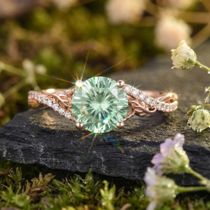 Sotiya Leaf Twist Green Round Fantasy Starbrite Cut Engagement Ring Sterling Silver-Sotiya