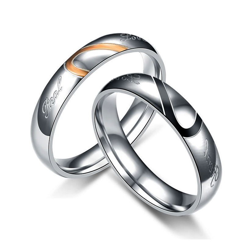 Sotiya Two Tone Heart Couple Rings Titanium Steel-Sotiya