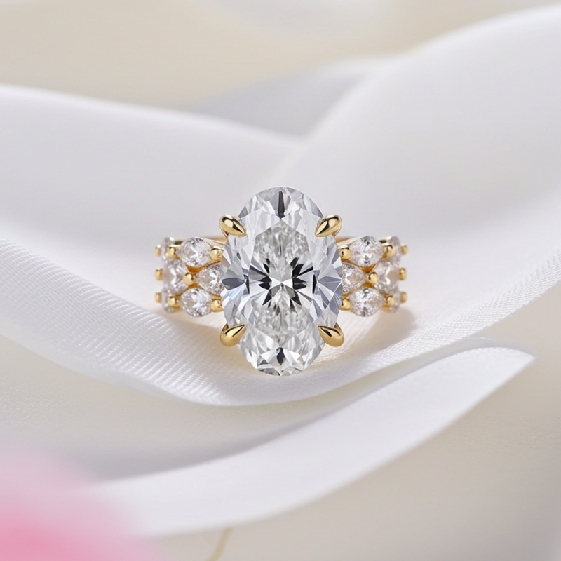 Sotiya 3PC Oval Cut Flower Prongs Wedding Bridal Ring Set Sterling Silver-Sotiya