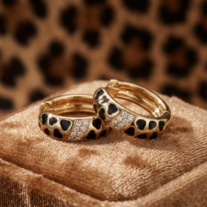 Sotiya Leopard Print Black Enamel Hoop Earrings Sterling Silver-Sotiya