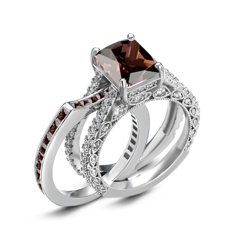 Sotiya Interchangeable Radiant Cut Coffee Wedding Bridal Ring Set