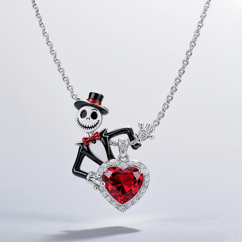 Sotiya Halo Heart Cut Skull Inspired Enamel Necklace Sterling Silver-Sotiya