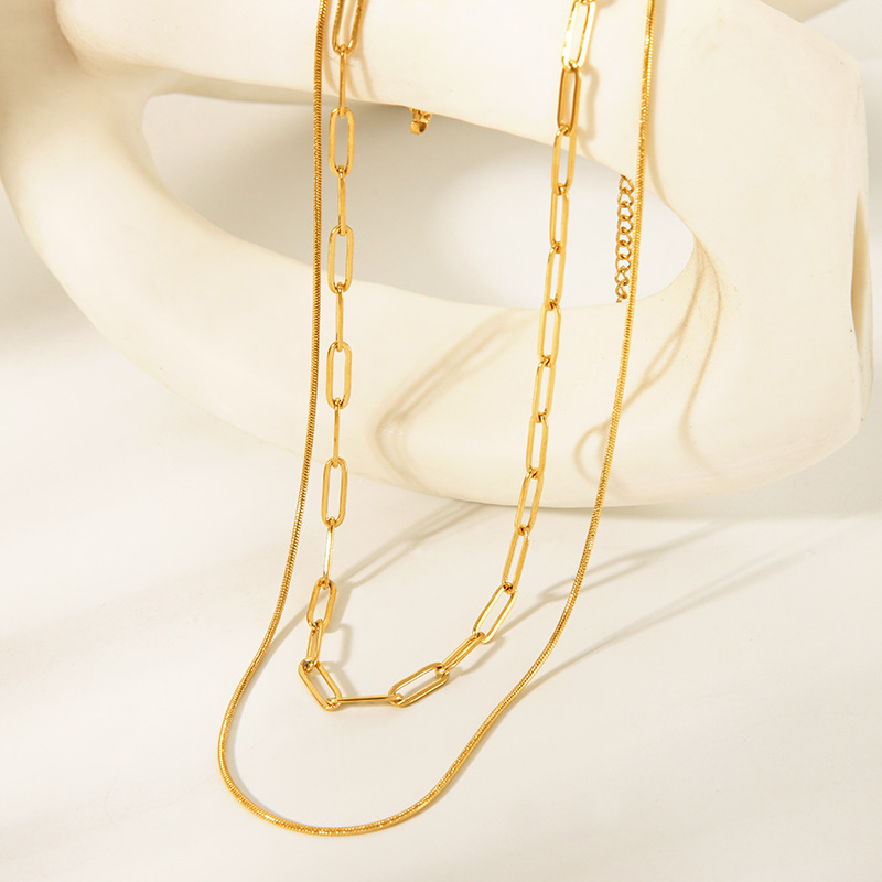 Sotiya Double Chain & Omega Necklace Titanium Steel with Gold Plating-Sotiya