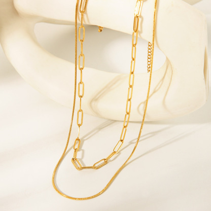 Sotiya Double Chain & Omega Necklace Titanium Steel with Gold Plating-Sotiya