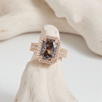 Sotiya Halo Radiant Cut Coffee Engagement Ring Sterling Silver