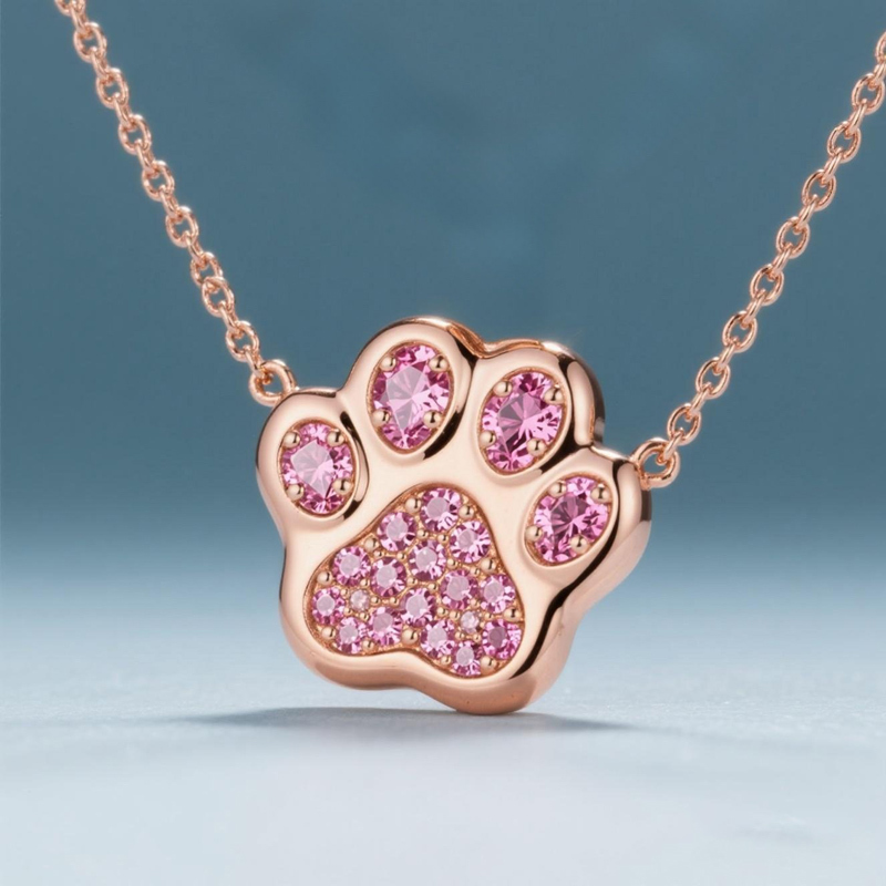 Sotiya Pet Cat Dog Paw Pink Heart Shaped Necklace Sterling Silver-Sotiya