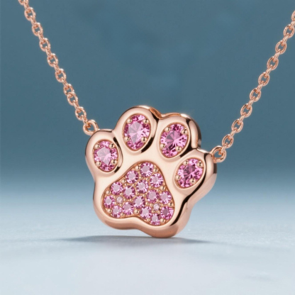Sotiya Pet Cat Dog Paw Pink Heart Shaped Necklace Sterling Silver-Sotiya