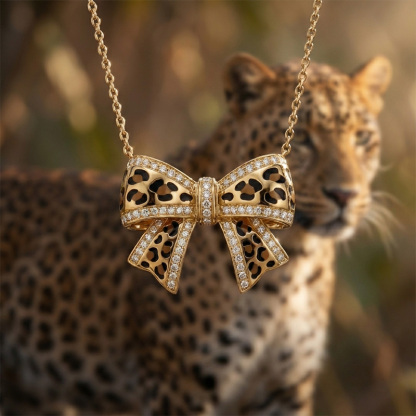 Sotiya Leopard Print Bowknot Enamel Necklace Sterling Silver-Sotiya