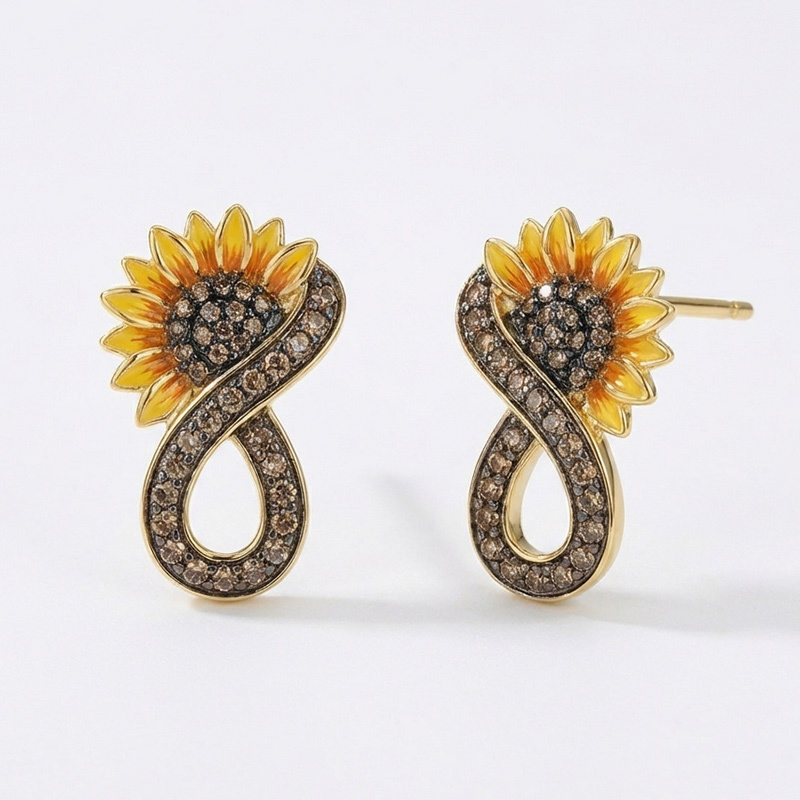 Sotiya Artist Collection Coffee Sunflower Infinity Enamel Jewelry Set Sterling Silver-Sotiya