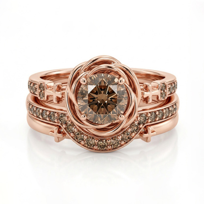 Sotiya 3PC Rose Design Faith Cross Coffee Round Cut Wedding Bridal Ring Set Sterling Silver-Sotiya