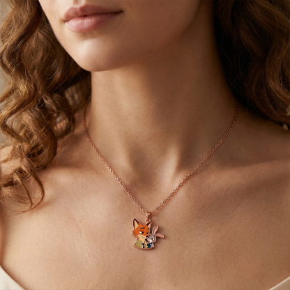 Animal City Bunny and Fox Inspired Couple Enamel Necklace-Sotiya