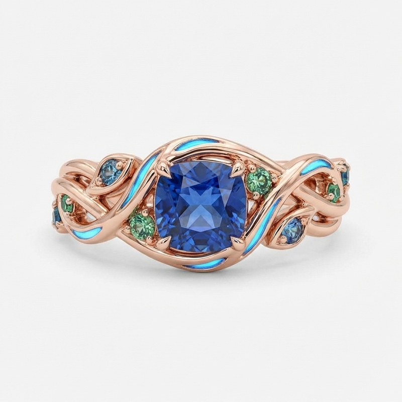 Sotiya Fluorescence Twist Cushion Cut Engagement Ring Sterling Silver-Sotiya