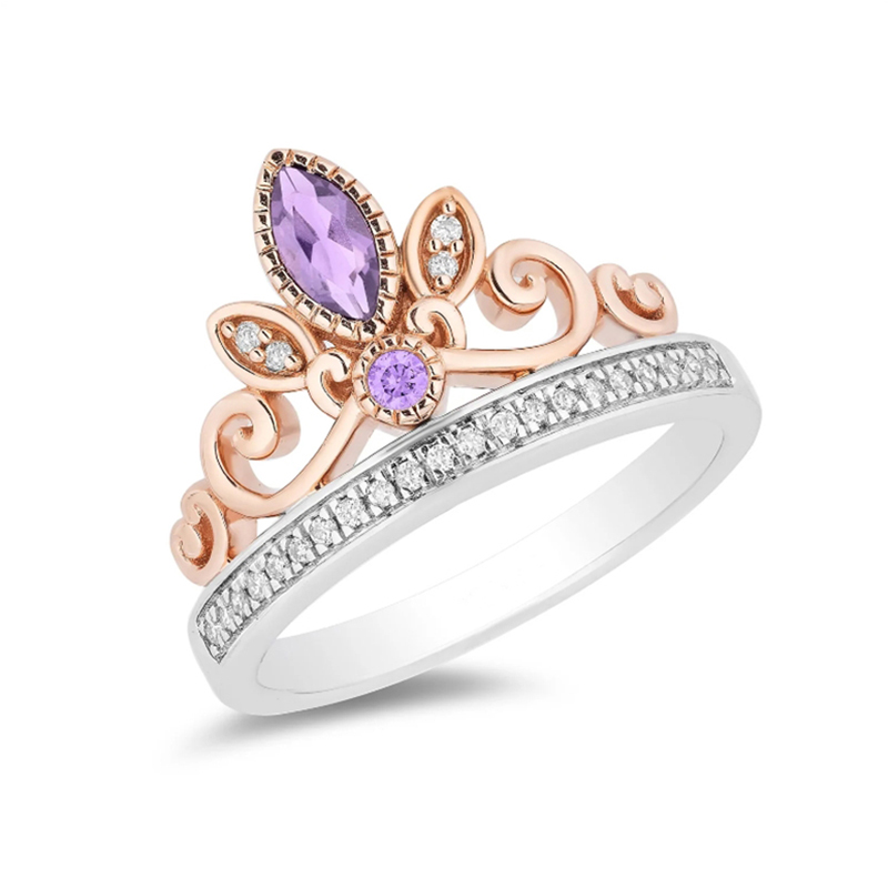 Sotiya Best Buds Princess Inspired Amethyst Two Tone Cocktail Ring Sterling Silver-Sotiya